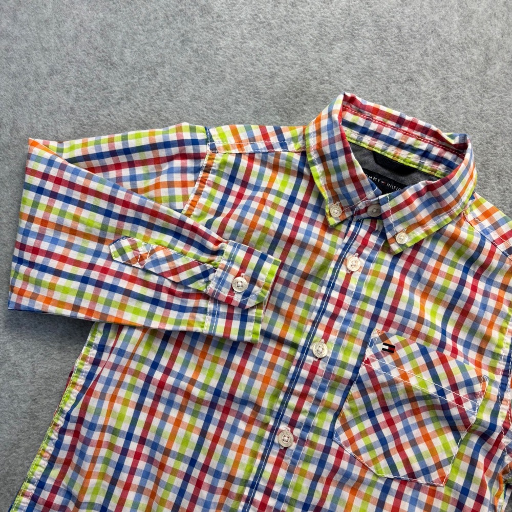 Tommy Hilfiger Boys Size 4 Plaid Button Down Shirt Long‎ Sleeve Multi Color